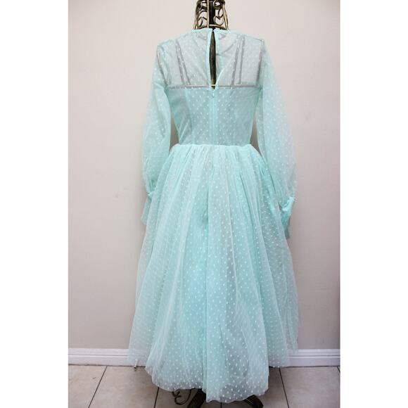 Teuta Matoshi Mint Green Swiss Dot Tulle Dress Size 12 - Picture 5 of 7